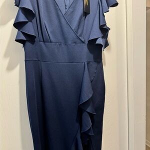 Chic Asymmetrical Navy Dress with Ruffles